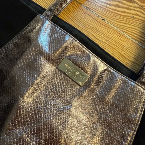 Jimmy Choo Parfums black and silver metallic large vegan leather shopper tote - Picture 2 of 8